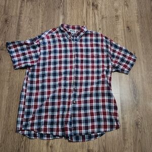 Falls Creek Red, Navy & White Plaid Short-Sleeve Button-Down Shirt